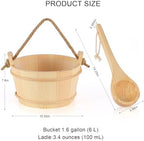 6L Wooden Sauna Bucket and Ladle Set, Handmade Pine Sauna Bucket with Rope Handle,Natural Pine