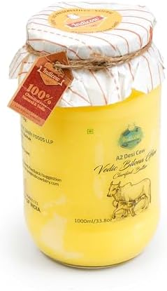 Indicow A2 Desi Cow Ghee, Clarified Butter | Grass Fed Cows | (1000ML(33.8oz), A2 Cow Ghee (Sahiwal Cows)) | Clarified Butter Fat, Keto, Paleo, Lactose Free, Casein Free, Non-GMO |a2 ghee organic