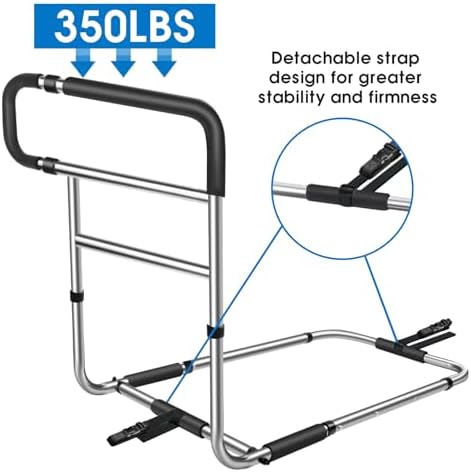 Bed Rails for Elderly Adults Safety, Stainless Steel Bed Assist Rail with Adjustable Side Railings for Seniors Bedside Fall Prevent Grab Bar with Storage Pocket, Fits King Queen Full Twin Bed