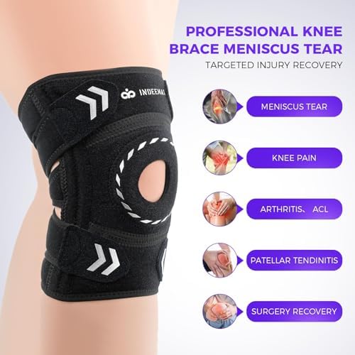 Knee Support Brace for Women Men, Adjustable Knee Compression Sleeve Brace Patellar Pad Tendon - Arthritis Pain, Meniscus Tear, Injury Recovery, Running, Workout, Neoprene Knee Braces with Stabilizers and Open Patella, Black