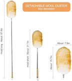 Extendable Lambswool Feather Duster 31-88 Inch, Anti-Static Wool Duster for Cleaning with Stainless Steel Pole - Ideal for High Ceilings, Fans, Interior & Roof (Yellow & White)