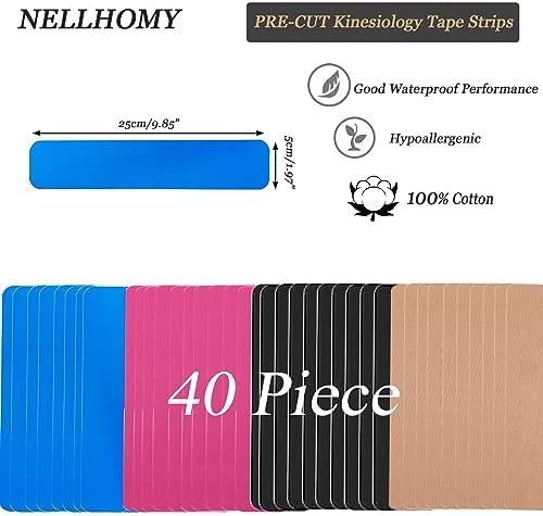 PRO Precut Kinesiology Tape – 40 Strips 4 Colors (2"x10"), Latex-Free Cotton Athletic Tape, Waterproof & Elastic Sport Tape for Joint Stability, Muscle Pain Relief, Athletic & Daily Recovery
