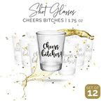 Cheers Bitches Shot Glasses – 12 PCS 1.75oz Each - Girls Night, Bachelorette Decorations, Ladies Night Favors, and Bridesmaid Party Supplies - Bachelorette Party Shot Glasses