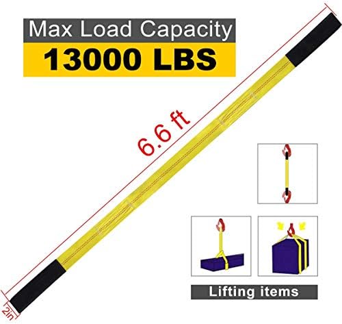Lift Sling Straps, JCHL 6.5'X2 Heavy Duty Flat Eye Lift Sling 13,000 lbs Capacity Lifting Straps Nylon Tree Saver Recovery Strap Web Sling Winch Strap 2-Pack