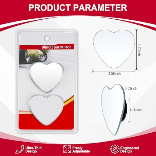 LivTee Blind Spot Mirrors, Heart Shaped HD Glass Frameless Convex Rear View Mirrors, Wide Angle Adjustable Stick for Side Mirror, Automotive Exterior Accessories for Car, SUV & Trucks, Pack of 2