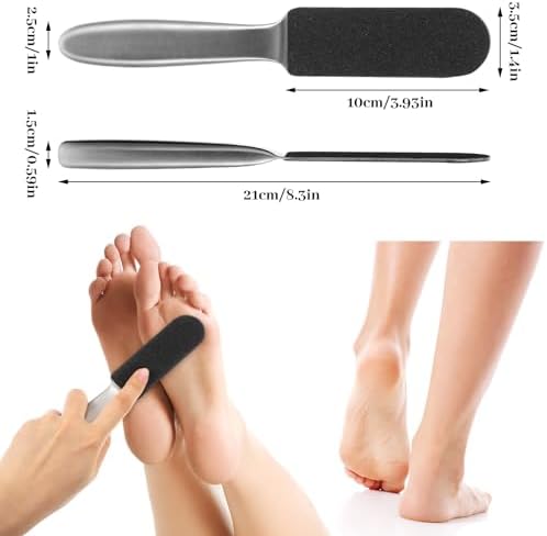 Foot File - Stainless Steel Pumice Stone Foot Rasp File with 20 Replacement Pads - Dual Grit Feet Scrubber Callus Remover for Hard Skin Care Cracked Skin Corns Callus Remover