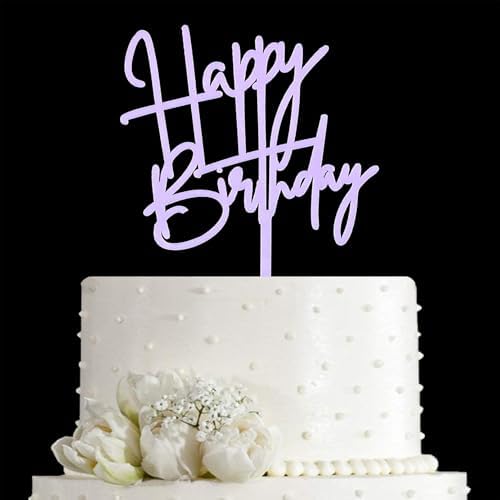 JIEEIN Happy Birthday Cake Topper - Birthday Party Decoration, Purple Acrylic