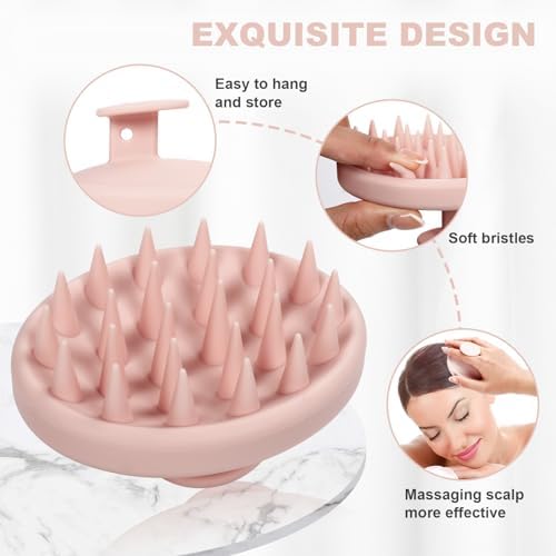 Meartchy Silicone Scalp Massager, Scalp Scrubber for Hair Growth with Soft Bristles, Scalp Exfoliator Brush Dandruff Removal Shampoo Brush for Wet Dry Scalp Care (Light Pink)