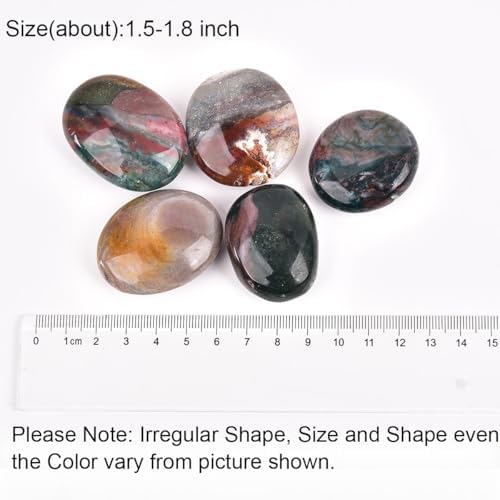 JIC Gem 5PCS Irregular Shape Ocean Jasper Palm Stones Polished Healing Crystals Pebble Stones Pocket Energy Worry Stone 1.5-1.8 inches