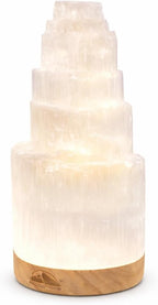 Himalayan Glow Selenite Crystal Lamp 20cm Large, Hand Curved Crystal Lamp with (ETL Certified) Wooden Base & USB Charging Cable for Home Décor - White