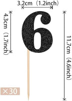 30 PCS 6th Birthday Cupcake Toppers Glitter Number 6 Cupcake Picks Age Six Cheers to 6 Years Old Cake Decorations for Baby Shower Kids Happy 6th Birthday Anniversary Party Supplies Black