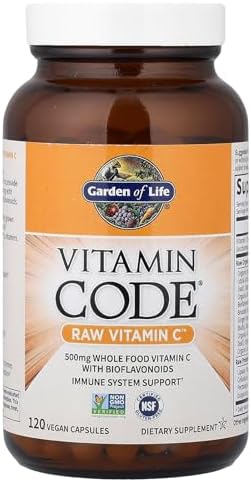 Garden of Life Vitamin Code Raw Vitamin C - 120 Capsules, 500mg Whole Food Vitamin C Capsules + Fruit & Veggie Blend & Probiotics, Supplements for Adults, Vegan, Gluten Free