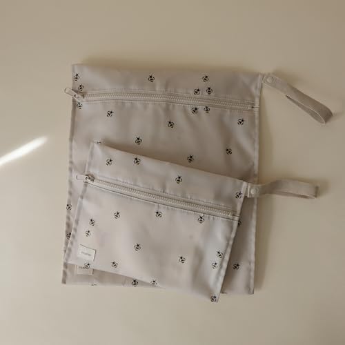 mushie Water Resistant Wet Bags | Large & Small Reusable Storage Bag for Baby Items and Travel | Zippered Pockets with Handle | Machine Washable, Set of 2 (Bees)