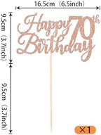 Rsstarxi 1 Pack Happy 70th Birthday Cake Topper Glitter Cheers to 70 Years Hello 70 Fabulous Cake Pick for It's My 70 Birthday Theme Celebrate Party Cake Decorations Supplies Rose Gold