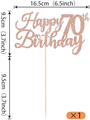 Rsstarxi 1 Pack Happy 70th Birthday Cake Topper Glitter Cheers to 70 Years Hello 70 Fabulous Cake Pick for It's My 70 Birthday Theme Celebrate Party Cake Decorations Supplies Rose Gold