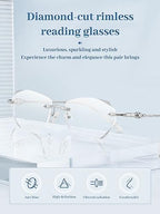 LUFF Rimless Reading Glasses for Women – Ultra-Lightweight 0.6oz Titanium Frame, Blue Light Anti-Eyestrain Computer Readers