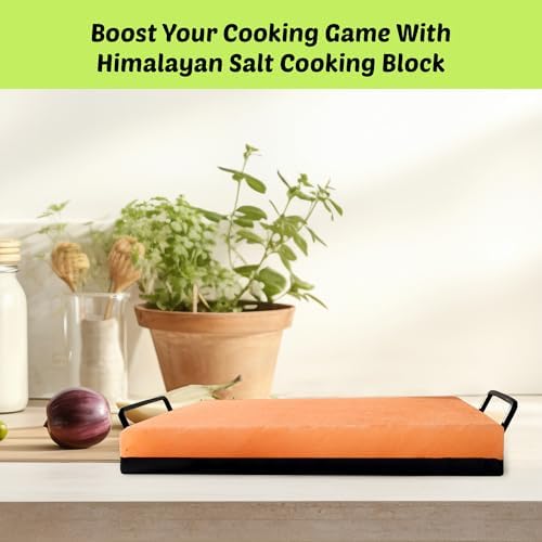 POHS Himalayan Salt Block Cooking Plate 12x8x1.5 for Cooking, Grilling, Cutting and Serving, with Metal Tray & Recipe Booklet Unique Gifts for Men, Women, Chefs & Cooks