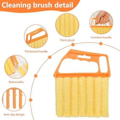 2 Pack Venetian Blind Cleaner Tool, Wet Dry Duster for Blinds with Ergonomic Handle, Washable Microfiber Window Shutter Cleaning Brush, Handheld Damp Dust Sponge for Home Office, Yellow