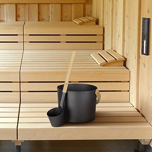 Navaris Black Sauna Kit - Essential Spa Accessory with Aluminum Sauna Bucket Ladle, Sand Timer - Set of 3 Accessories for Steam Room