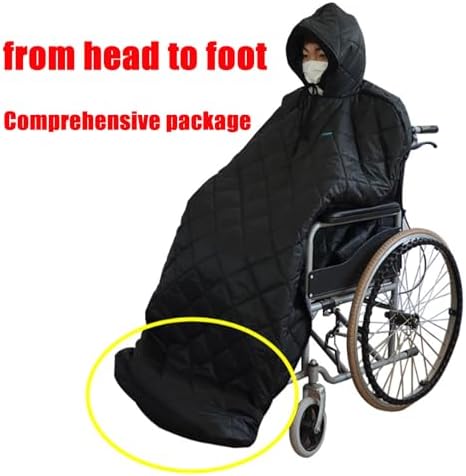 Waterproof Windproof Winter Wheelchair Full Body Warm Blanket, Fleece Lined Wheelchair Cosy Cover with Hood Rain Coat Poncho Cover for Adults Wheelchair Body Protection Blanket,Height Under 175 cm