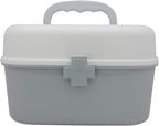 BangQiao Plastic First Aid Storage Box Container Bin with Removable Tray and Portable Handle, Family Emergency Medicine Kit Case Organizer, White&Gray