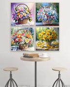 askkqtx 4 Pack Flowers Diamond Art Kits for Adults, Floral Basket Diamond Painting Kits for Beginners, DIY 5D Round Full Drill Crystal Diamond Dots Rhinestone Gem Art Craft Home Decor 12x12 Inch