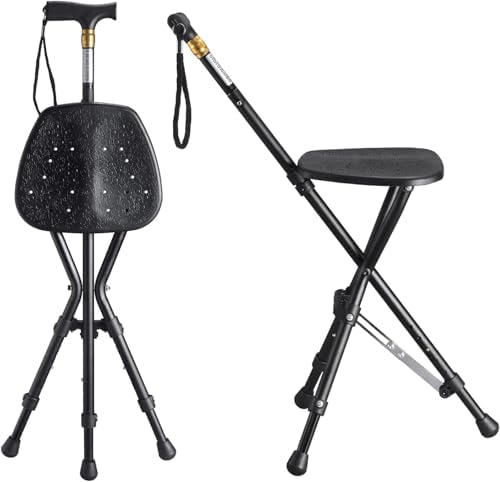 Anti-Slip Walking Cane with Seat Folding Lightweight,Walking Stick Height Adjustment,Portable and Sturdy Cane Chair for Travel Outdoor Use, Queuing, Elderly Women and Men