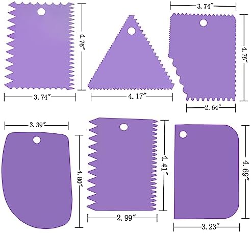 6pcs Cake Scraper Decorating Comb and Icing Smoother Reusable Bread Cream Pizza Cutter-Purple
