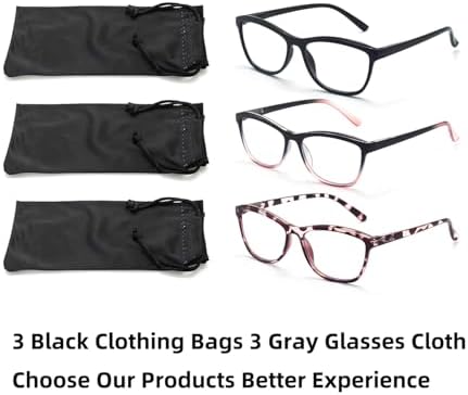 3-Pack Reading Glasses for Women Cat Eye Style Frame Blue Light Blocking Spring Hinge Readers