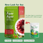 LIVING JIN Agar Agar Powder, 4 oz. Kosher, Plant-Based Gelatin Powder, Vegan Agar Agar, Vegan Jello, Sugar-Free, 100% Natural Red Algae
