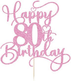 Pink Happy 80th Birthday Cake Topper 1pcs Glitter Cake Topper for Eighty Birthday/Anniversary Theme Party Cake Decorations Supplies (80th)