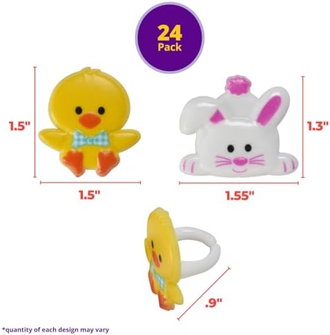 Duck & Bunny Easter Cupcake Rings, 24 Cute Spring Animal Cupcake Toppers, Food Safe Rabbit & Chick Cake Decorations - 24 Pack