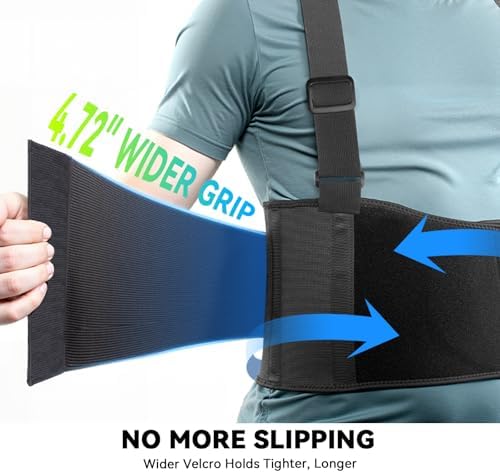 Work Back Brace for Men & Women, Adjustable Lower Back Support Belt with Suspenders for Back Pain Relief, Moving Construction Warehouse Heavy Lifting Safety & Protection (Black, Large)