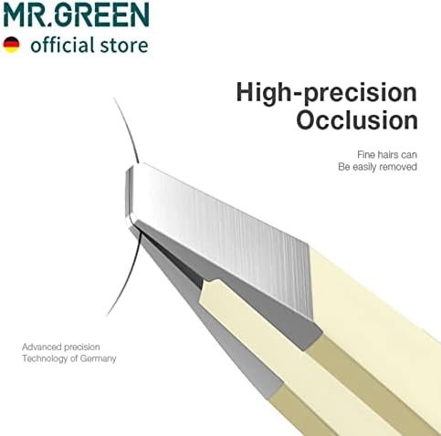 MR.GREEN Curve Handle Eyebrows Tweezers Professional Fine Hairs Removal Puller Makeup Tools Stainless Steel Beauty Clips Removal (Light Yellow)