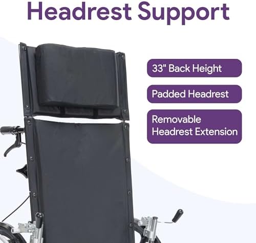High Back Reclining Wheelchair – 20” Black Wheel Chair with Removable Desk Arms and Elevating Legrests Anti Tippers – 300 lb. Weight Capacity with a Carbon Steel Frame - K4