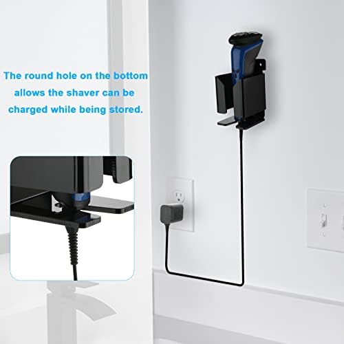 Cosmos Electric Razor Wall Mount Holder Acrylic Shaver Holder Hanger Organizer for Men Bathroom Shower Toothpaste Storage Two Installation (Solid Black)
