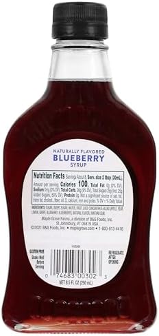Maple Grove Farms Flavored Syrups, Blueberry, 8.5 Ounce