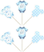 36 PCS Bodysuit Cupcake Toppers Double Sided It's a Boy Cupcake Picks Blue Gingham Theme Party Decorations for Boys Kids Birthday Gender Reveal Baby Shower Party Cake Decorations Supplies