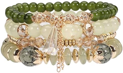 Bohemian Stackable Bracelets Set Boho Beaded Stretchable Bracelets for Women Multi-layer Crystal Beads Charms Beach Jewelry Trendy Costume Decorations