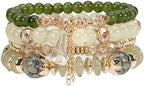 Bohemian Stackable Bracelets Set Boho Beaded Stretchable Bracelets for Women Multi-layer Crystal Beads Charms Beach Jewelry Trendy Costume Decorations