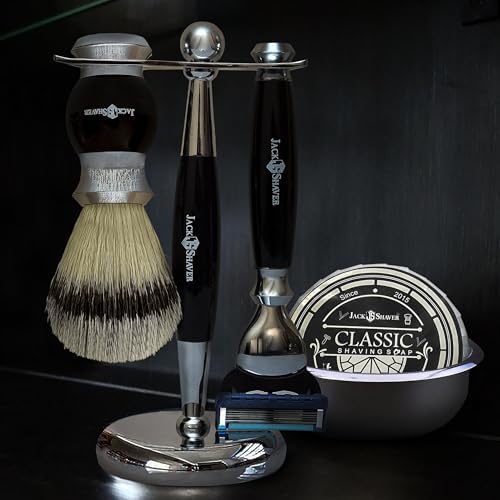 Mens Shaving Set- Personal 5Pc Shaving Kit for Men - 5 Edge Shaving Razor - Synthetic Badger Shaving Brush – Shaving Soap and Bowl – Shaving Stand - Best Gift for Men