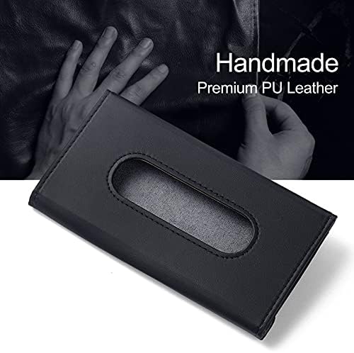 Car Tissue Holder, Upgraded Version Hanging Tissue Holder in Car, Premium PU Leather Cars Napkin Holder for Universal Auto, Easy to Use (Black)