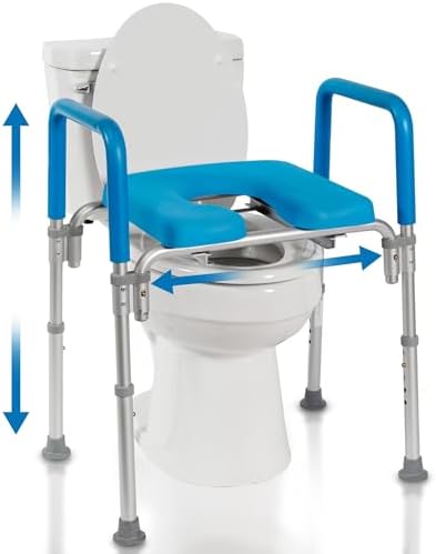 Ultimate Raised Toilet Seat with Handles - Adjustable Raised Toilet Seat for Seniors, Bedside Commode - Padded Armrest | Premium Elevated Toilets Seats with Handles for Elderly Bathroom Safety, Blue