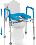 Ultimate Raised Toilet Seat with Handles - Adjustable Raised Toilet Seat for Seniors, Bedside Commode - Padded Armrest | Premium Elevated Toilets Seats with Handles for Elderly Bathroom Safety, Blue