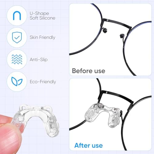 Healifty 5 Pairs Eyeglasses Bridge Pads, Clear Silicone Anti Slip Glasses Nose Pads, U-Shaped Screw-in Replacement for Sunglasses and Eyewear