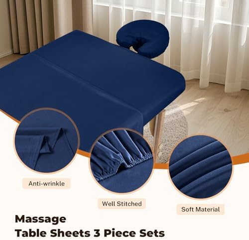 4 Sets Premium Microfiber Massage Table Sheets Set, 3 Piece Set Soft Massage Table Cover, Ultra-Light Massage Sheets Sets Include Flat Sheet, Fitted Sheet, and Fitted Face Rest Cover, Blue