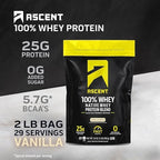 Ascent 100% Whey Protein Powder - Post Workout Whey Protein Isolate, Zero Artificial Flavors & Sweeteners, Soy & Gluten Free, 5.5g BCAA, 2.6g Leucine, Essential Amino Acids, Vanilla Bean 2 lb