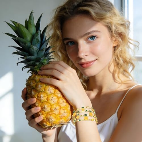 BVGA Summer Bracelet for Women Strawberry Pineapple Watermelon Cuff Bracelets Jeweled Tropical Fruit Bracelets Summer Beach Jewelry Outfits Accessories Gifts