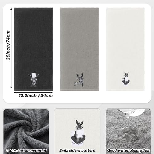 FuWeave 3 Pcs Funny Donkey Hand Towels Embroidered Donkey Farmhouse Decorative Bathroom Towels for Bathroom Kitchen Decor, 100% Cotton, 13.3 x 29.5''