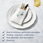 PAW - Linen Feel Napkins with Built-in Flatware Pocket, Airlaid Paper Pre-Folded Napkins for Silverware, Wedding Party, Dinner, Birthday, Gatherings, Golden Eucalyptus Design, 50 Count